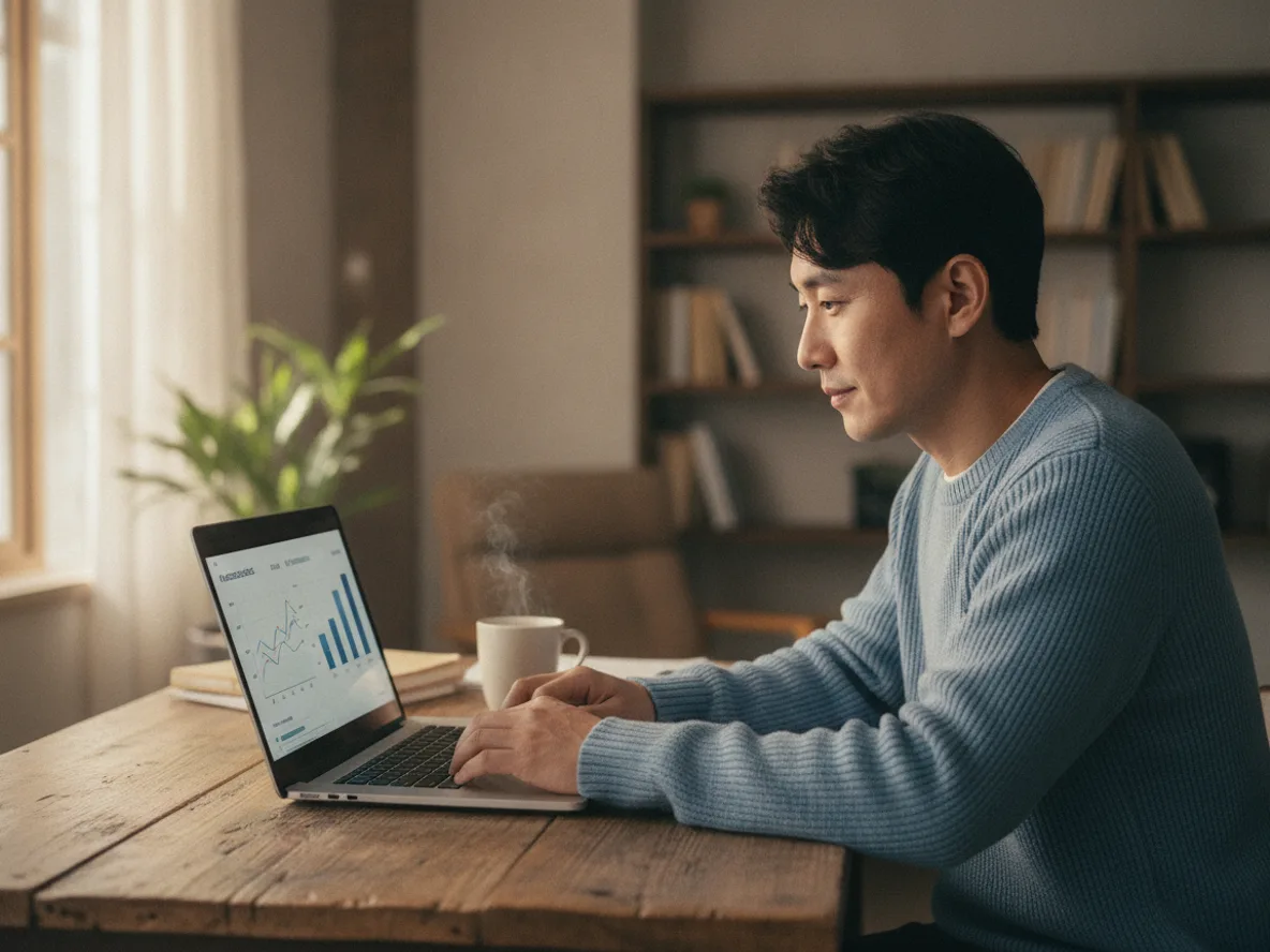 퇴직연금 국채 투자 방법을 확인하는 직장인