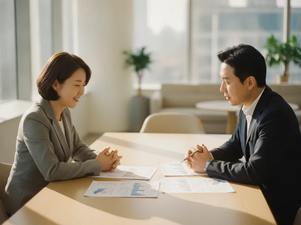 퇴직연금 국채 변경 방법을 상담하는 여성