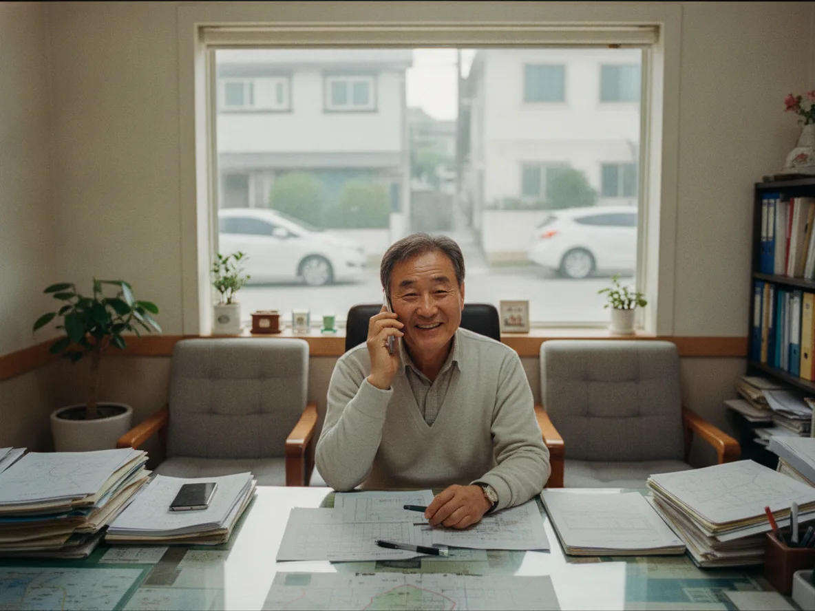 광주 인근 부동산 중개업소에서 투자 문의 전화를 받는 공인중개사