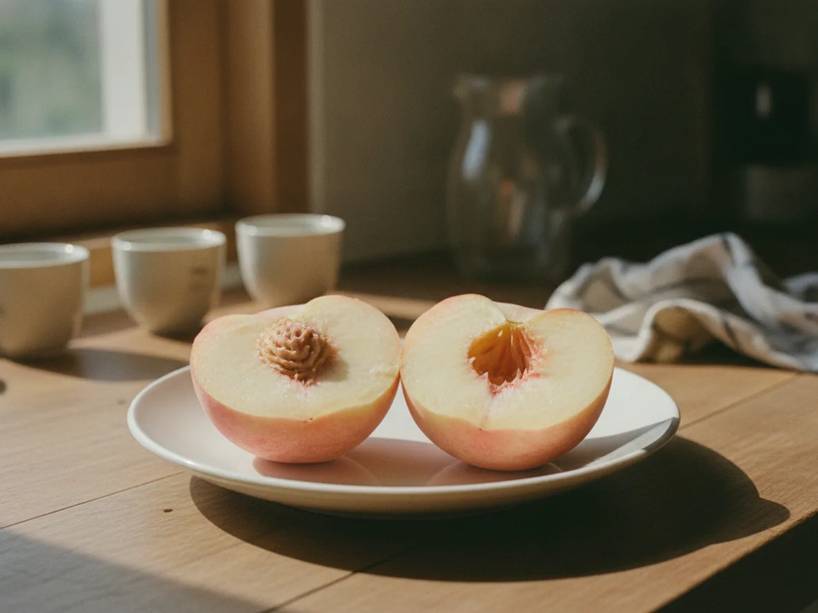 신비복숭아 단면 — 부드럽고 달콤한 백도 같은 과육 특징