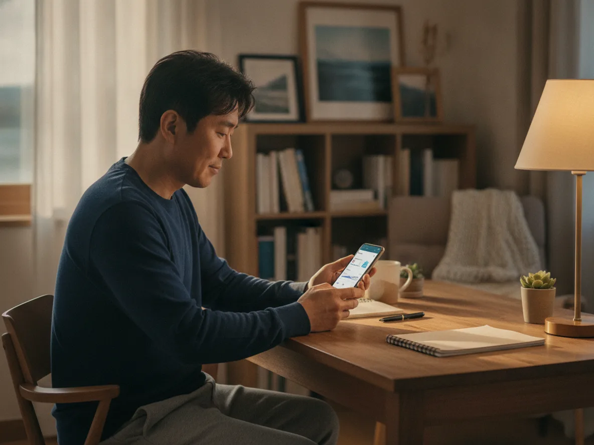 은행 앱에서 대출 우대금리 조건을 확인하는 남성