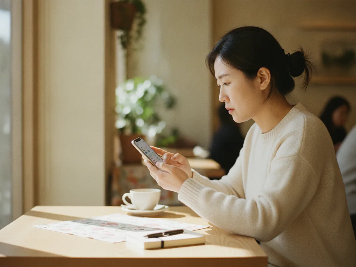 카카오뱅크 앱으로 26주 적금 상품을 확인하는 여성