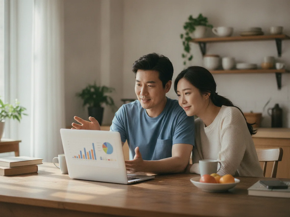 노후 연금저축 전략을 함께 검토하는 30대 부부