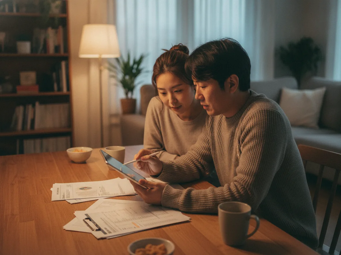 스테이블코인 디파이 예치 수익 계산하는 30대 부부