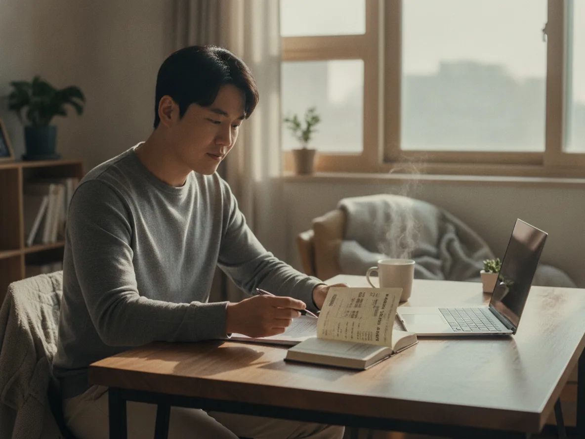 청년이 소형 주택 정책대출 서류를 검토하는 모습