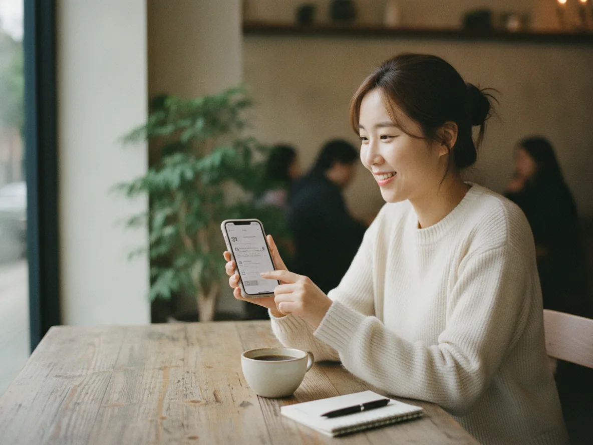 은행 앱으로 달러 환전 수수료 우대 신청 중인 여성