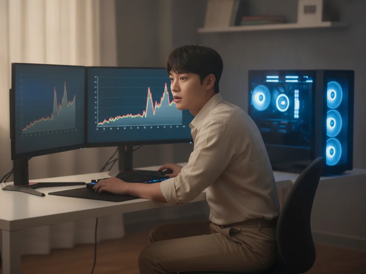 RTX 5090 스로틀링 증상 — GPU 온도 모니터링 화면을 확인하는 게이머