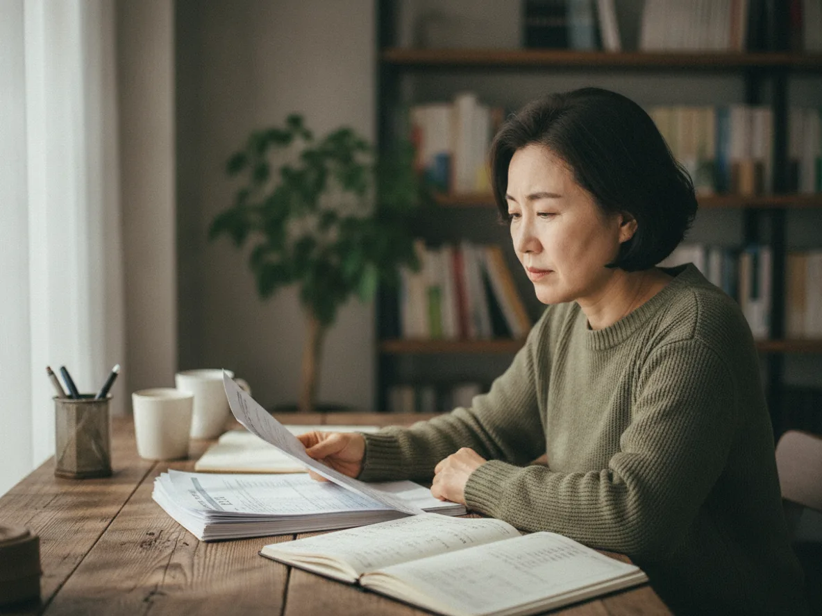상속세 면제 한도 서류를 검토하는 여성