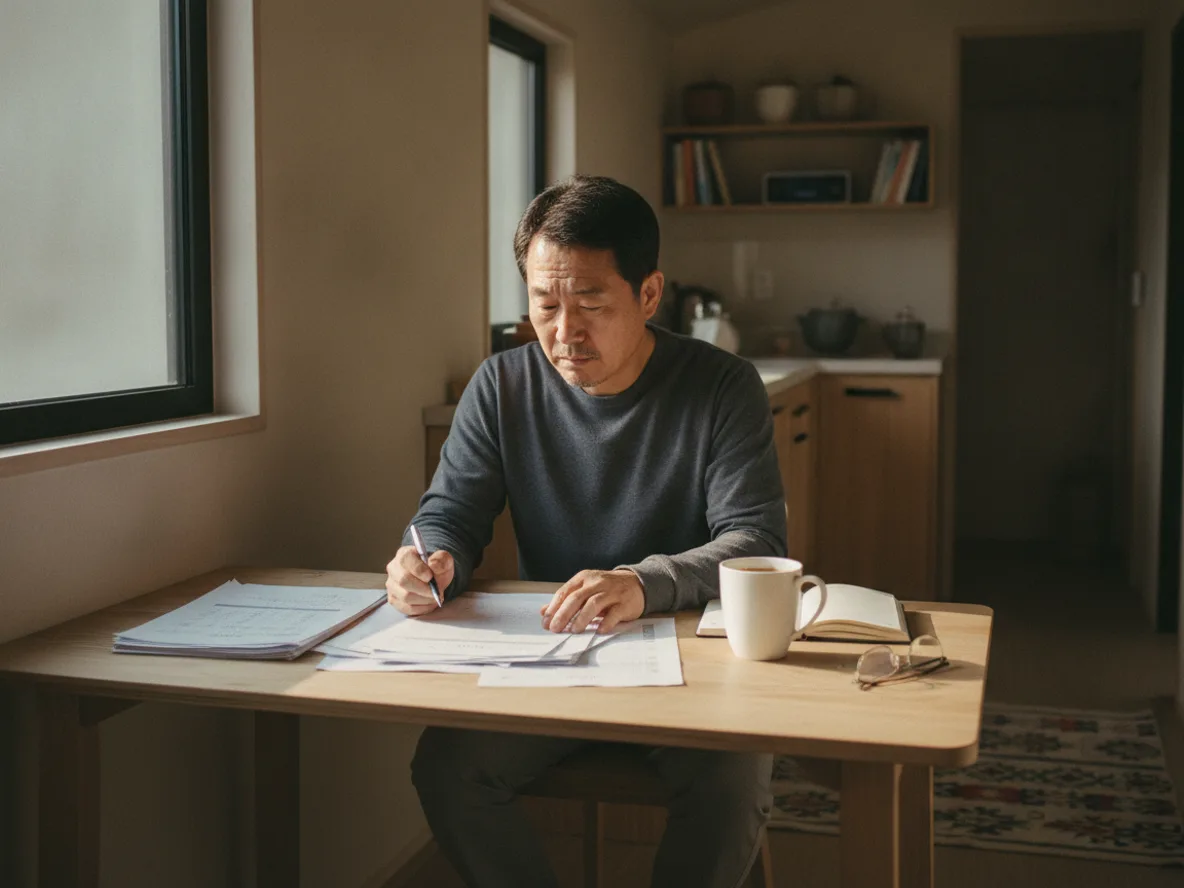 모듈러 주택 가격 견적 검토하는 남성