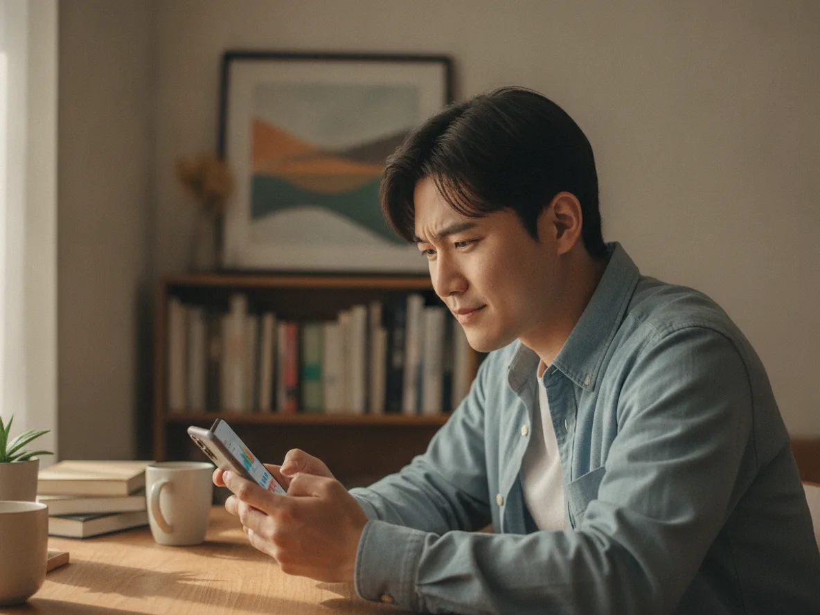 청년 ISA 일반 ISA 차이를 스마트폰으로 확인하는 20대 남성