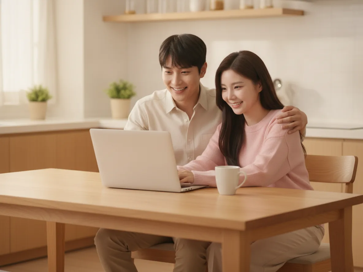 달러 예금 가입 은행 금리 비교를 함께 알아보는 한국인 커플