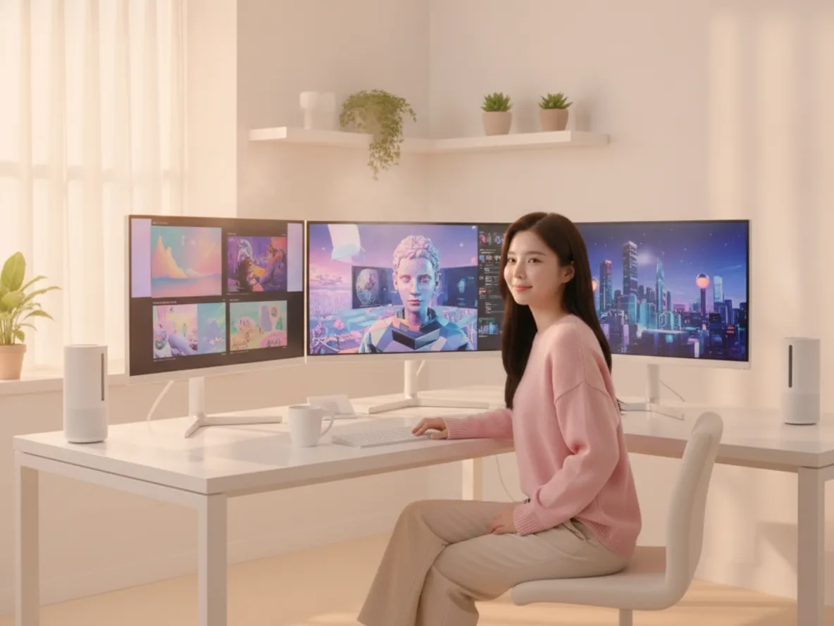 AI 이미지 생성 서비스를 비교하는 20대 한국 여성