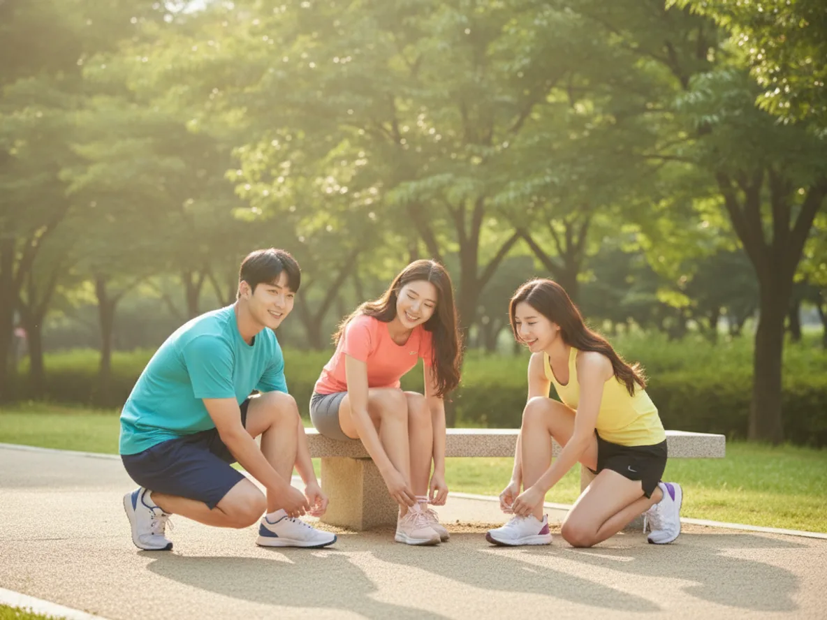 여름 러닝화 브랜드별 가격 비교 — 공원에서 러닝 준비 중인 한국인 러너들