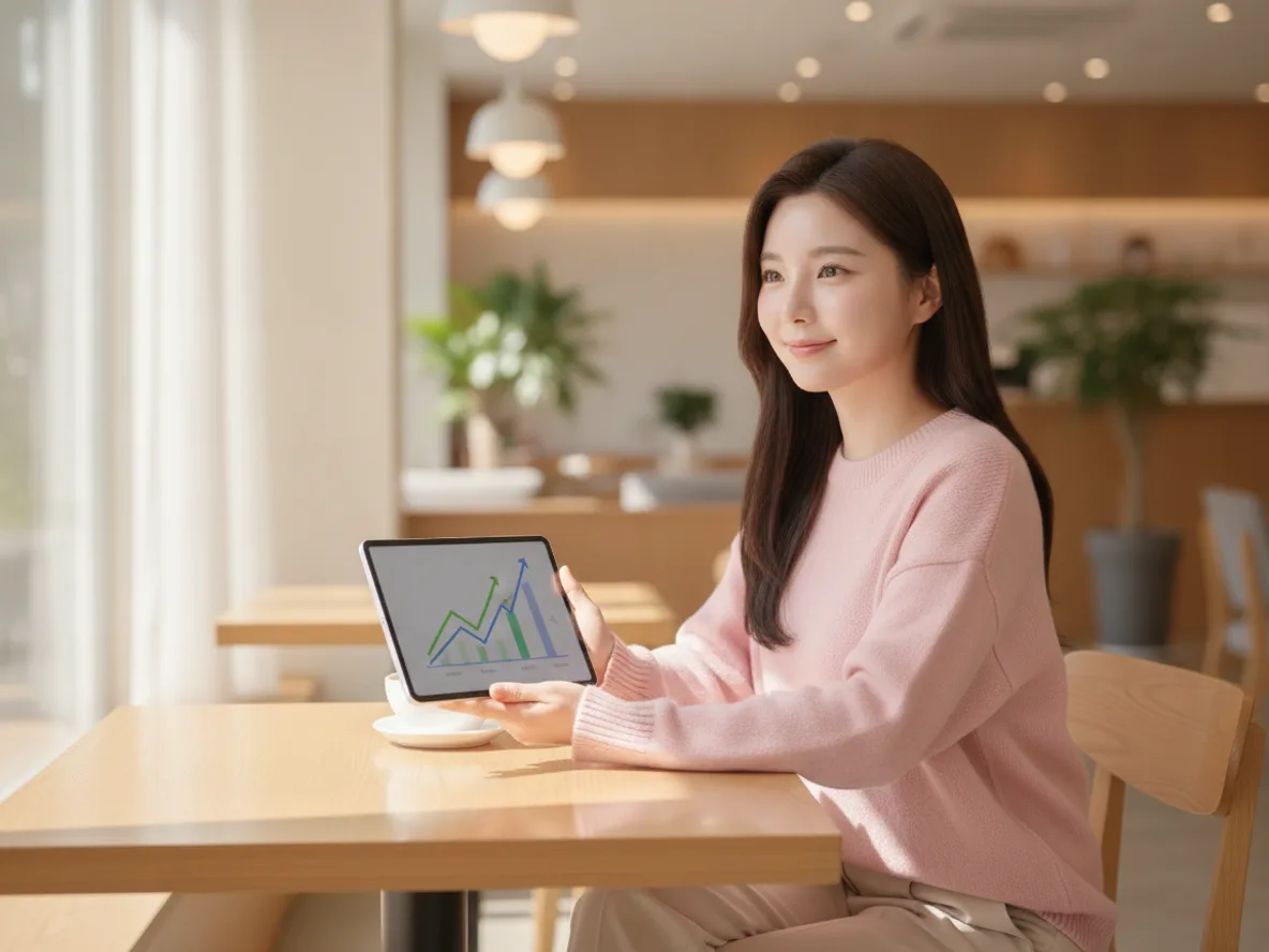 SK하이닉스 ADR 투자 포트폴리오를 확인하는 한국 여성 투자자
