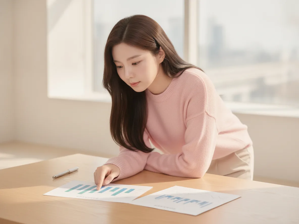 이자보상배율 하락 추이를 분석하는 여성 재무 분석가