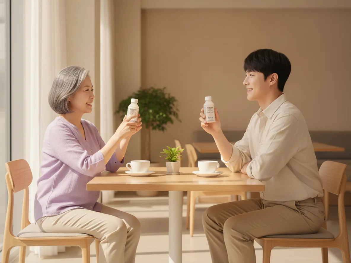 단백질 음료를 마시는 다양한 연령대의 한국 소비자