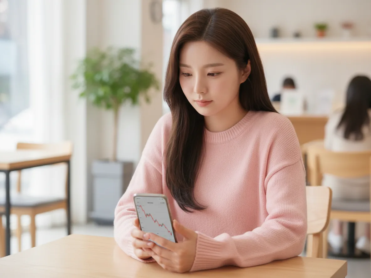 코스피 급락 사이드카 발동 시 스마트폰으로 외인 순매도 확인하는 투자자