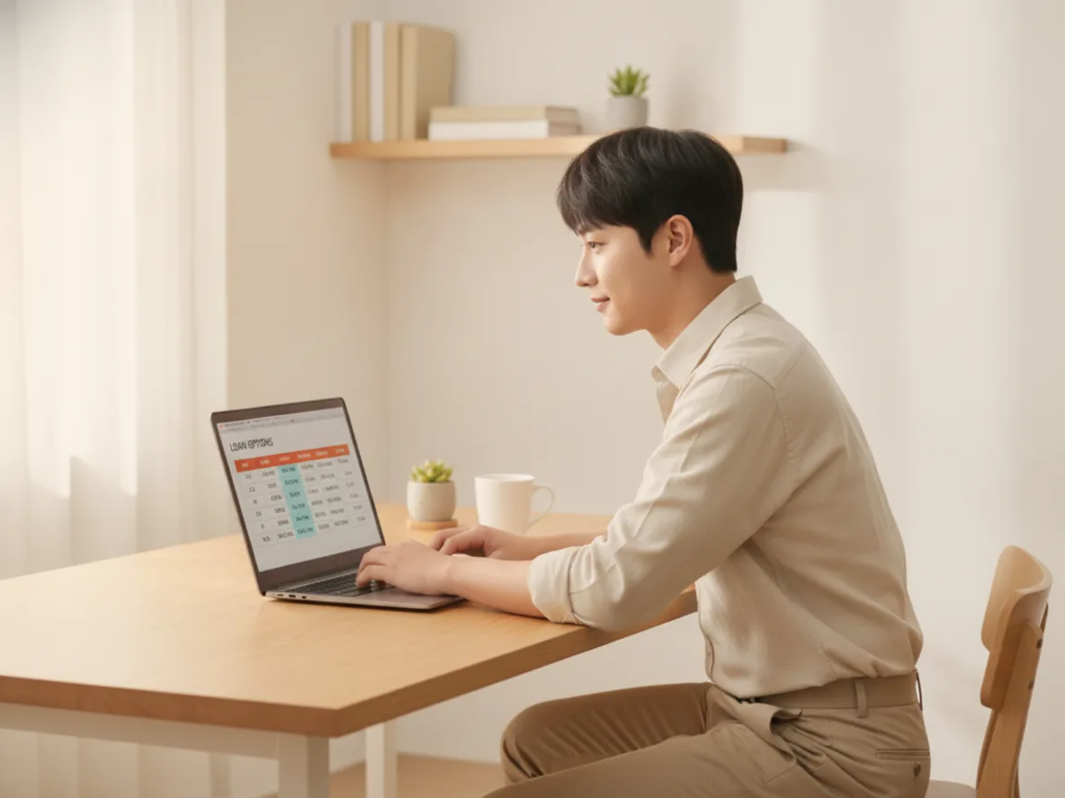 신용대출과 정책 모기지를 비교하는 한국인 남성