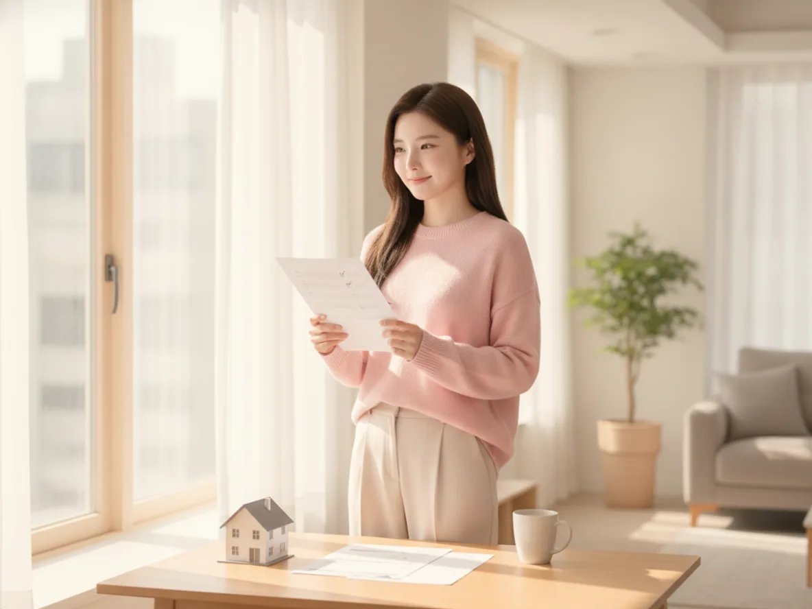 디딤돌대출과 보금자리론 조건을 확인하는 한국인 여성