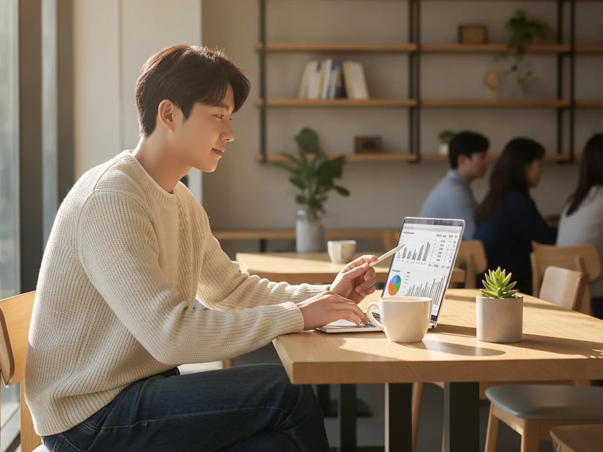 스마트폰 구매 조건을 비교하는 남성