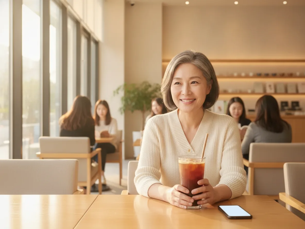 스타벅스 프리퀀시 대신 혜택을 앱으로 확인하는 여성