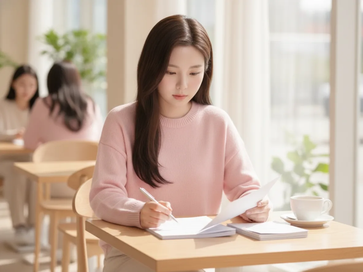 민간 캐디 보험 종류 비교 — 보험 서류 검토 중인 여성