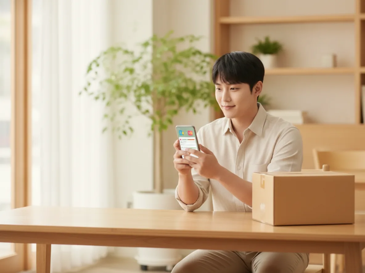 CU 알뜰택배 포켓CU 앱으로 사전 접수하는 남성