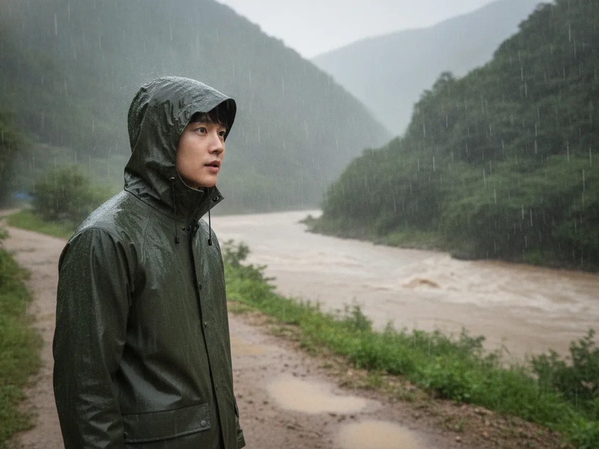 강원도 장마철 하천 범람 위험 현장 주의하는 등산객