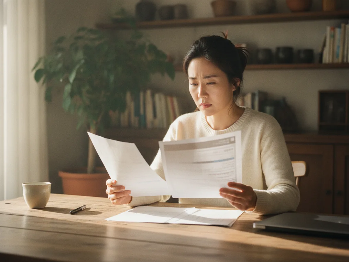 고유가 피해지원금 이의신청 서류를 검토하는 40대 여성