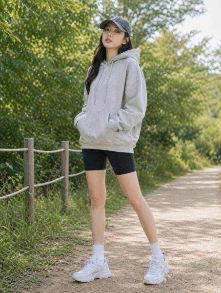 그레이 후디 바이크숏룩