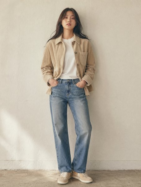 베이지 재킷 캐주얼룩