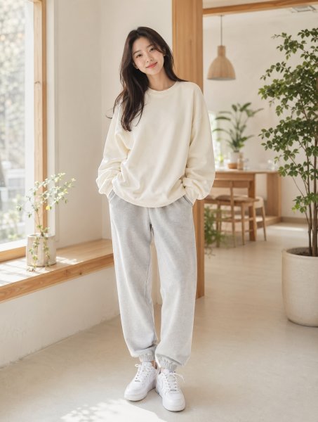크림 오버핏 주말룩