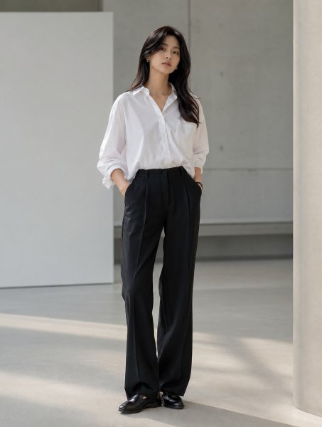 화이트 셔츠 블랙 와이드룩