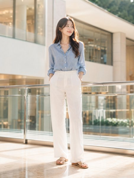 스카이블루 셔츠 린넨룩
