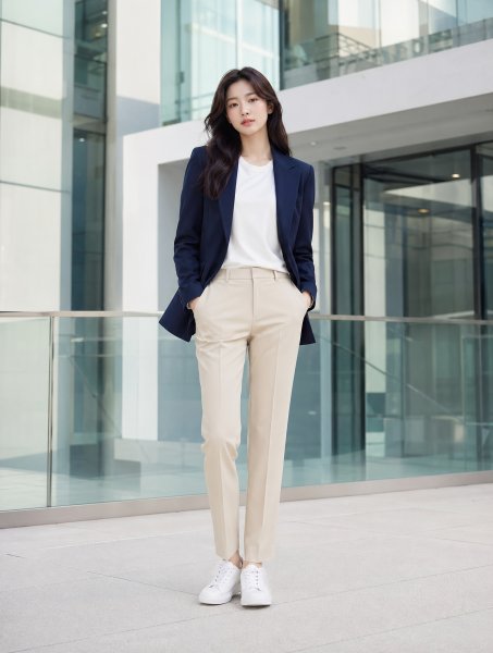 네이비 블레이저 투톤룩