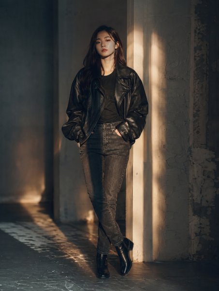 레더 재킷 빈티지룩