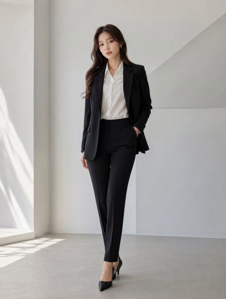 블랙 블레이저 슬림 셋업