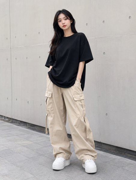 블랙 티 카고팬츠룩