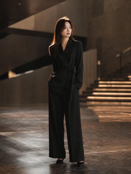 블랙 더블 수트 셋업룩