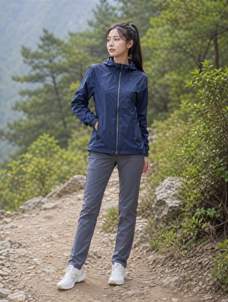네이비 경량 쉘 트레킹룩