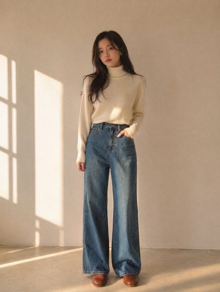 누디톤 와이드 데님룩
